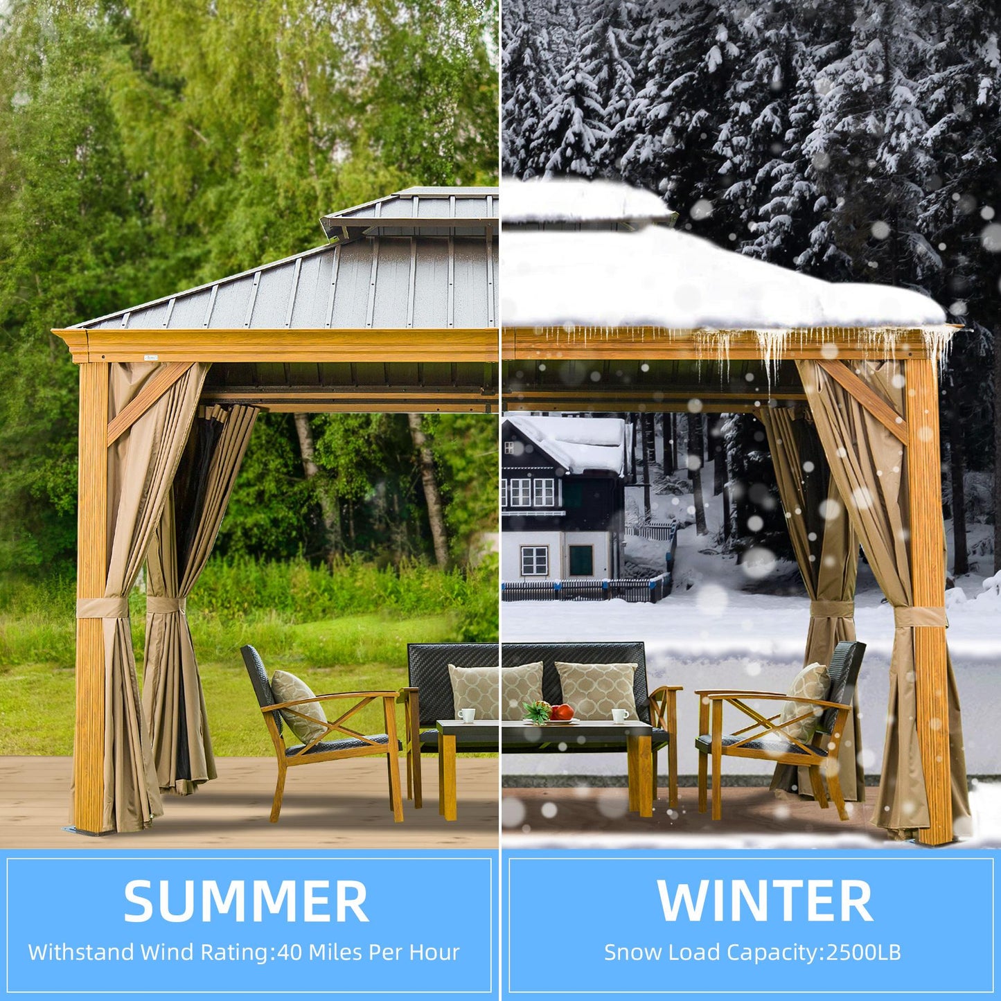 Outdoor Aluminum Canopy with Mosquito Net and Curtains