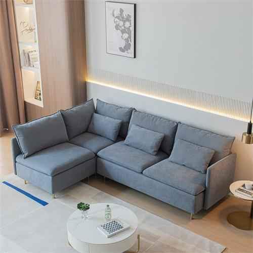Sofá Modular De Esquina En Forma de L Sofá Seccional Orientado Hacia La Izquierda Lino de Algodón Gris De 90,9'' - Alex Bazar Mx