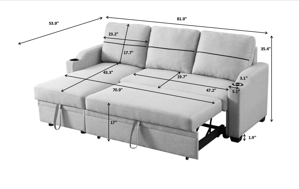 Sofá Cama de Esquina Con Almacenamiento Extraíble Y Chaise Longue - Alex Bazar Mx