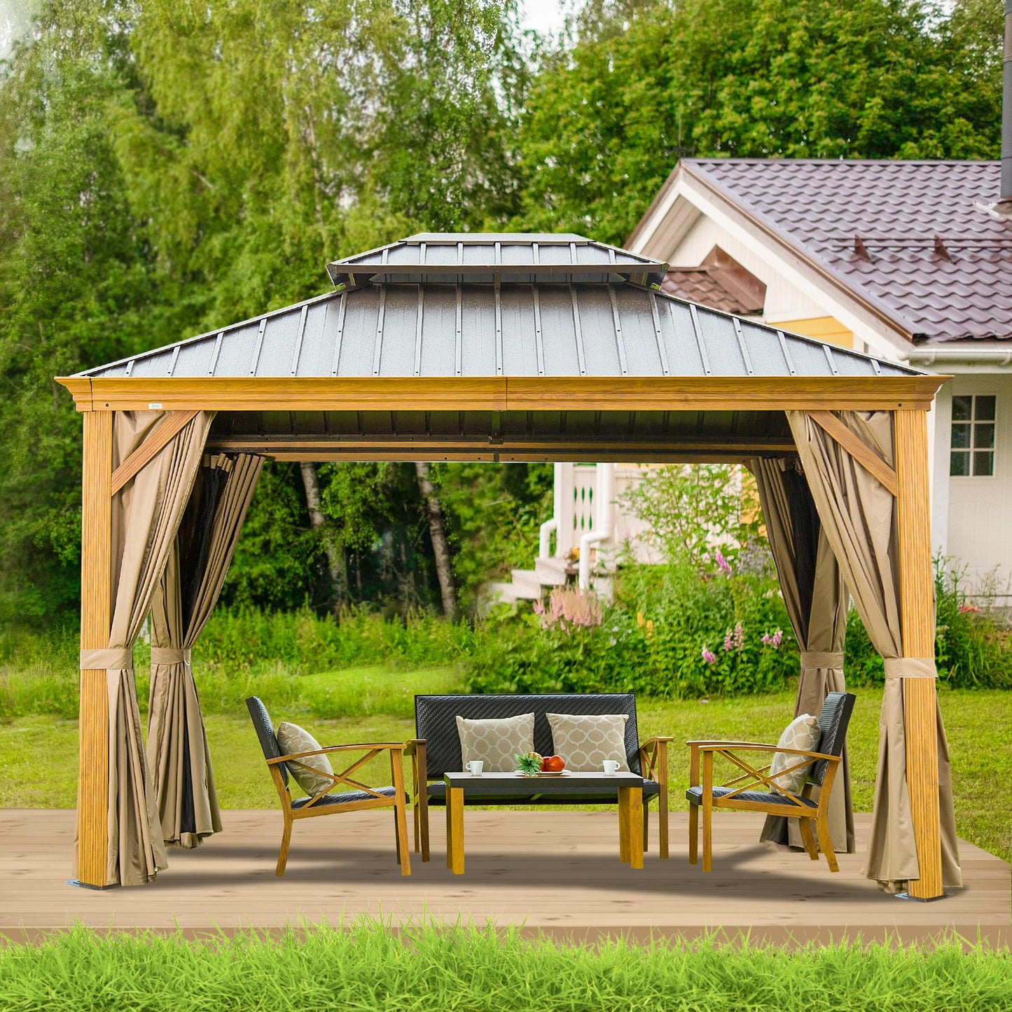 Outdoor Aluminum Canopy with Mosquito Net and Curtains