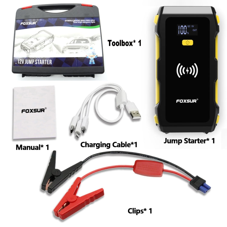 FOXSUR FJS-800 12V Multifunctional Car Emergency Starter with Wireless Smartphone Charging