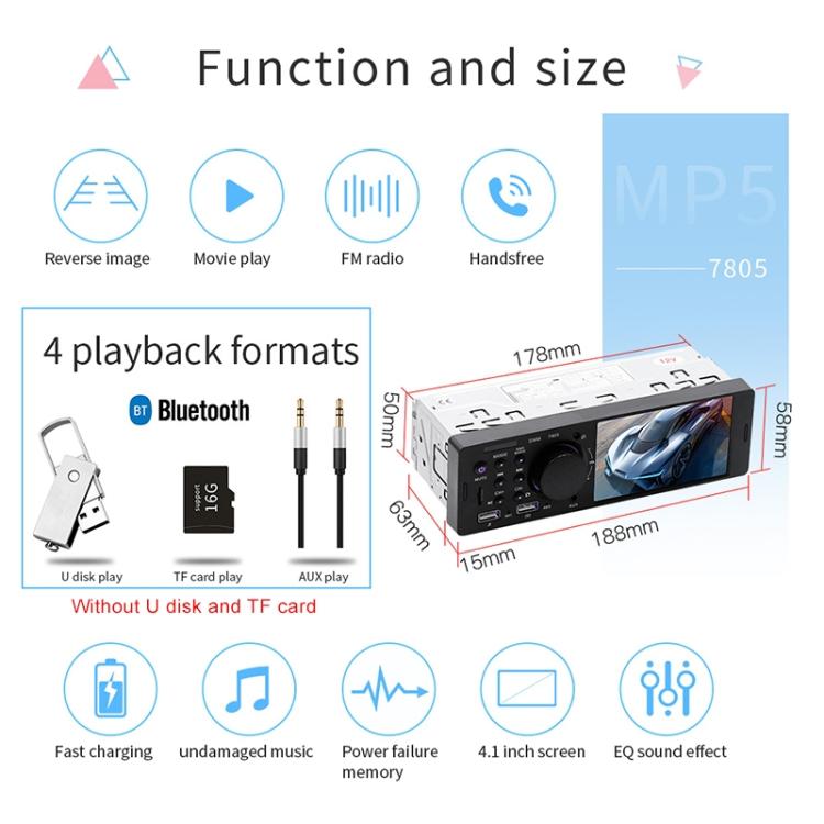 4.1 Inch Universal Car MP5 Player FM Radio 7805
