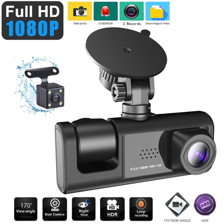 Car Dash Cam with HD Night Vision and 3-Lens Video