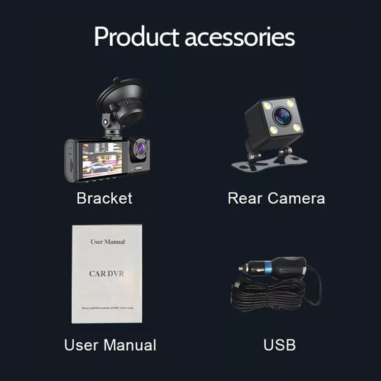 Car Dash Cam with HD Night Vision and 3-Lens Video