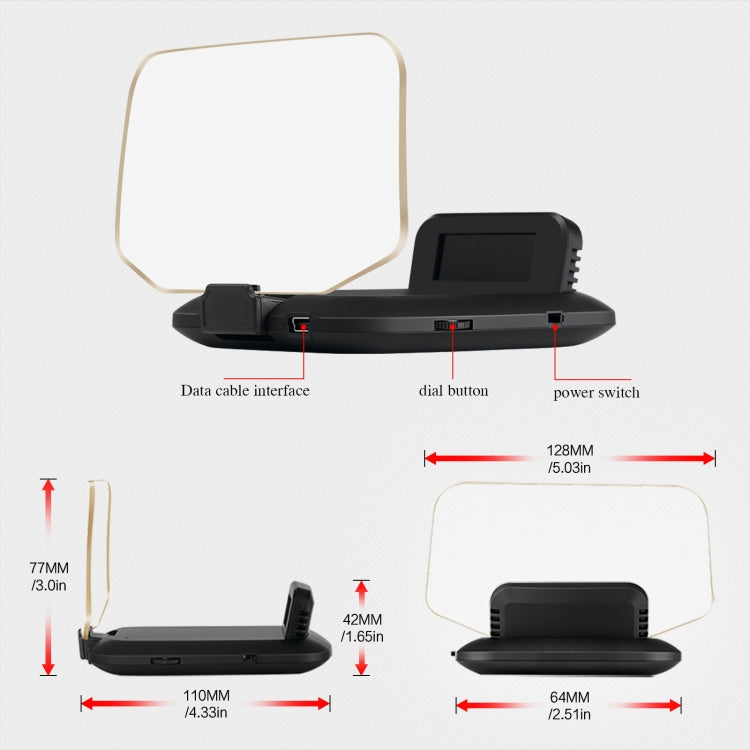 5.1 Inch Universal Head-Up Display HUD T1 Speed Overspeed Alarm