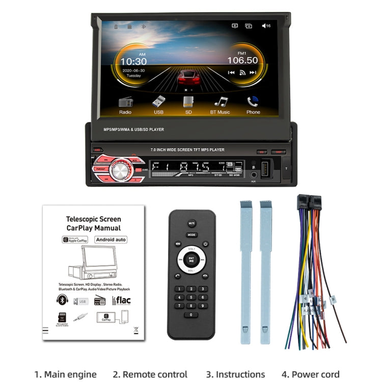 9601C 7 Inch HD Universal Car Retractable Screen MP5 Player with CarPlay