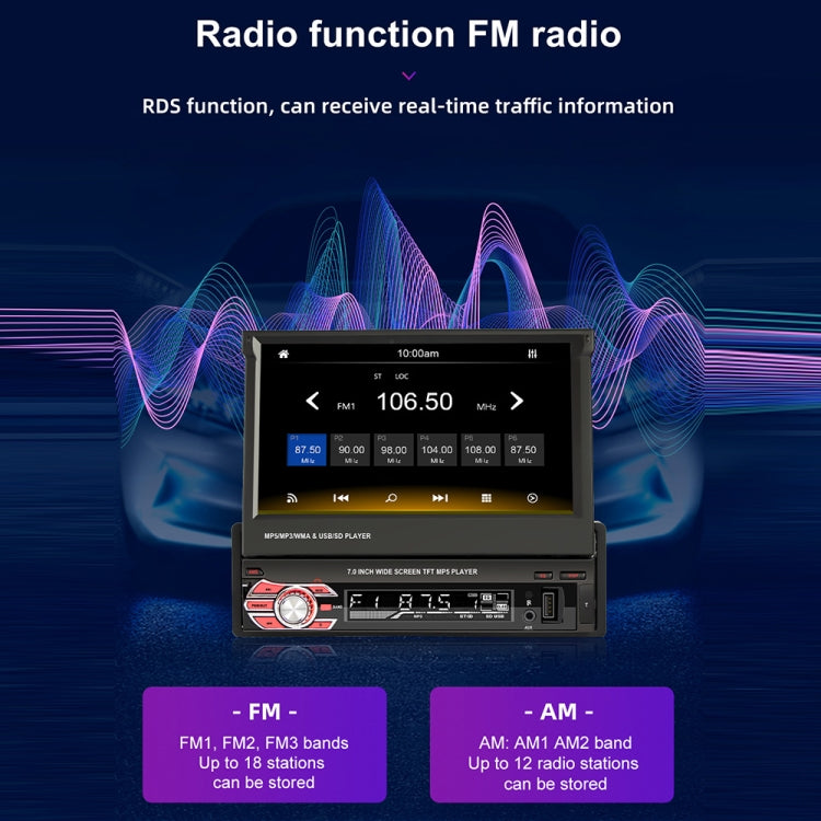 9601C 7 Inch HD Universal Car Retractable Screen MP5 Player with CarPlay