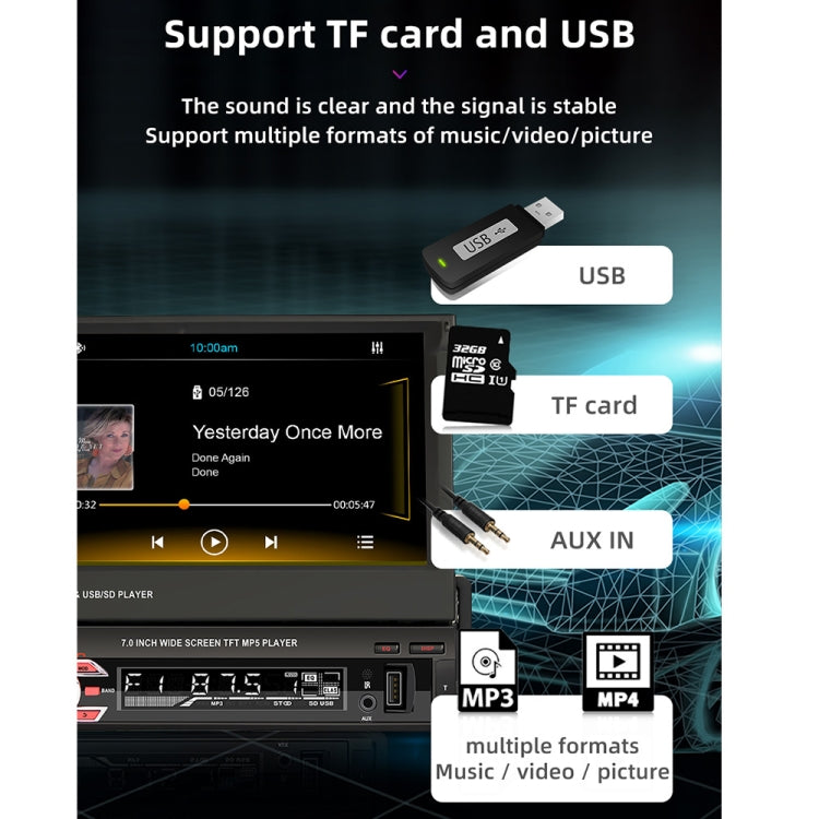 9601C 7 Inch HD Universal Car Retractable Screen MP5 Player with CarPlay