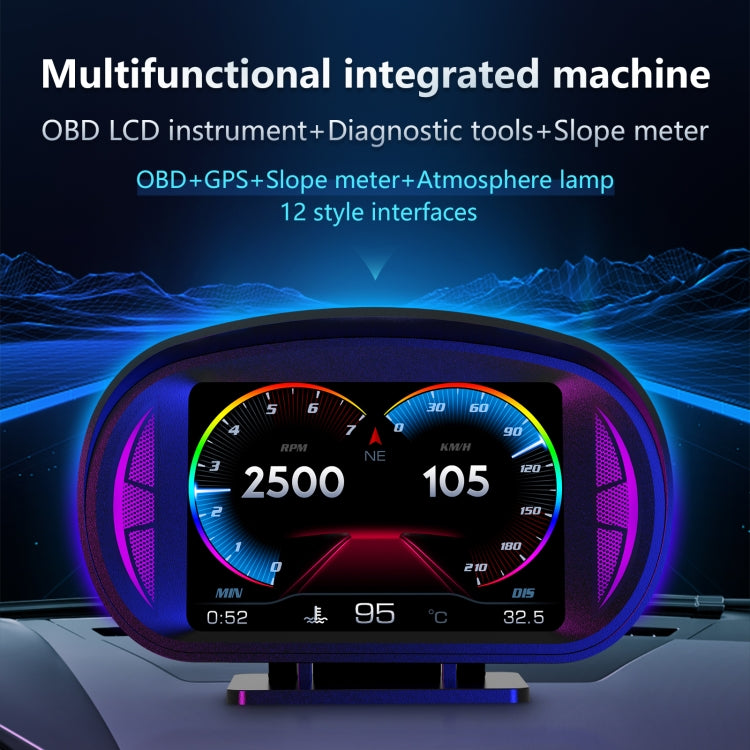 Universal HUD Head-up Display P2 3 Inch Multifunction HD OBD LCD Speed Meter GPS Instrument