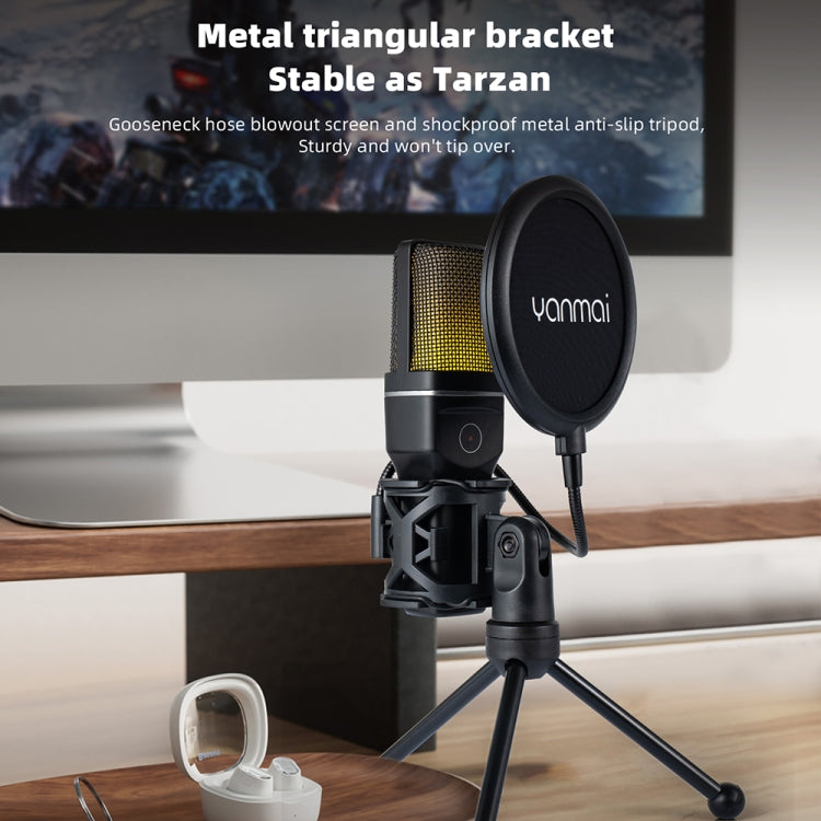 Yanmai SF-777W 2.4G Wireless Desktop Gaming Microphone with RGB Light and Blow Net