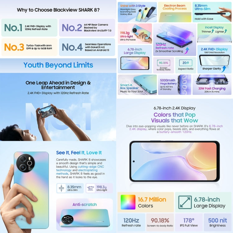 Blackview SHARK 8, Fingerprint ID, 6.78 Inch Android 13 MTK6789 Helio G99 Octa Core up to 2.2GHz, Network: 4G, OTG, 8GB+256GB