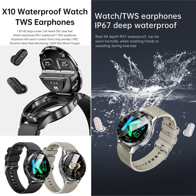 X10 Earphones + 1.39 Inch Waterproof Smart Watch Bracelet