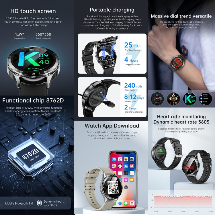 X10 Earphones + 1.39 Inch Waterproof Smart Watch Bracelet
