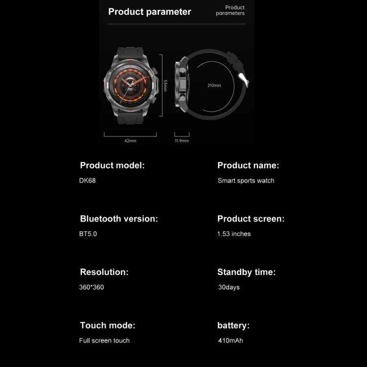 Smart Watch Fitness Sport DK68 Screen 1.53 Inch IP67 BT 5.0