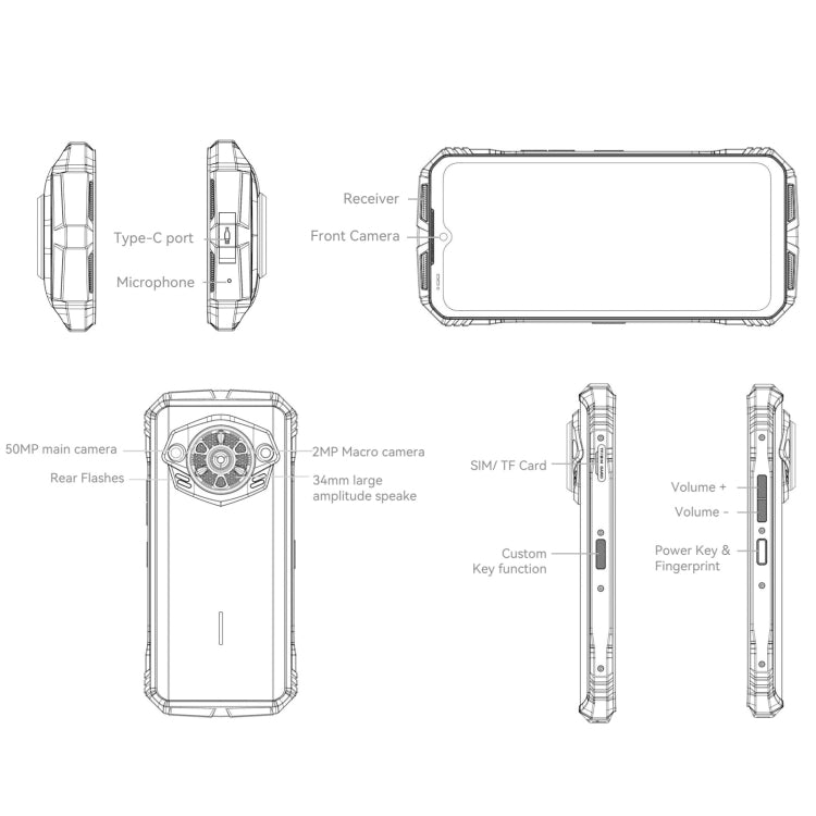 DOOGEE S PUNK Teléfono robusto, 6,58 pulgadas Android 14 Spreadtrum T606 Octa Core, Red: 4G, OTG, NFC, 6GB+256GB