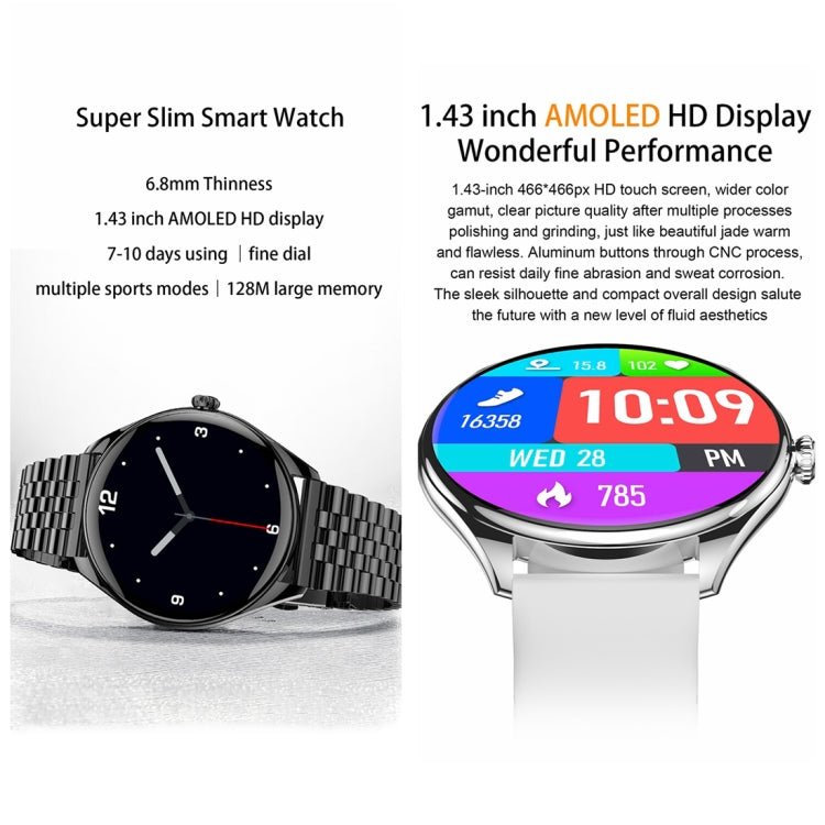 Ultra-thin Smart Watch 1.43 Inch AMOLED HD Screen Leather Strap MT55