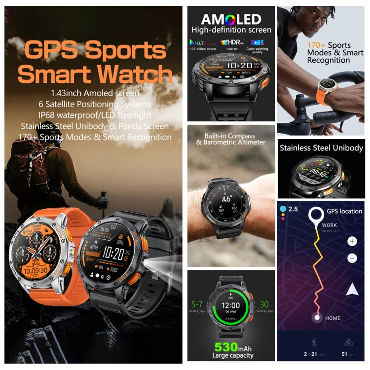 LEMFO K67 Smart Watch with GPS, 1.43-inch AMOLED Display
