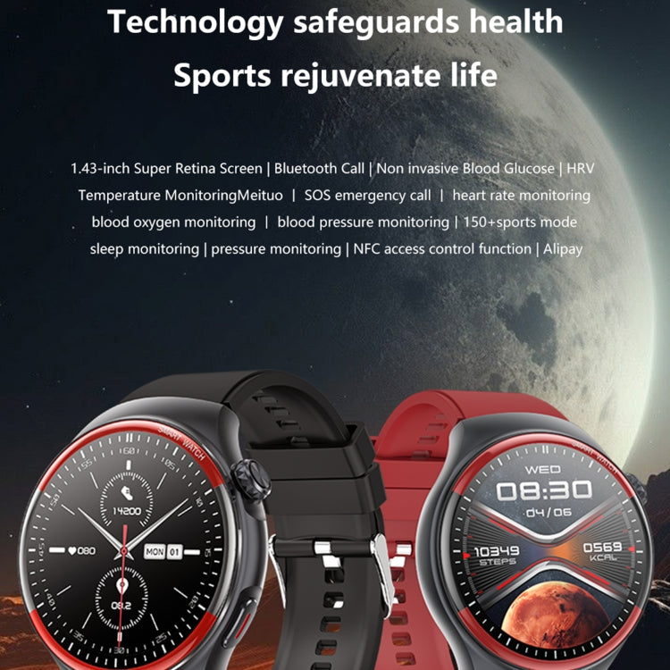 T82 Smart Watch with 1.43 Inch Round Screen, Bluetooth Calls, Heart Rate, Blood Pressure, Blood Oxygen, Sleep, Blood Sugar, HRV, Metope and SOS, Silicone Black, Silicone Red, Silicone Blue, Leather Brown ...