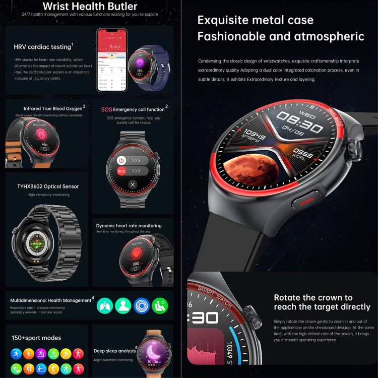 T82 Smart Watch with 1.43 Inch Round Screen, Bluetooth Calls, Heart Rate, Blood Pressure, Blood Oxygen, Sleep, Blood Sugar, HRV, Metope and SOS, Silicone Black, Silicone Red, Silicone Blue, Leather Brown ...