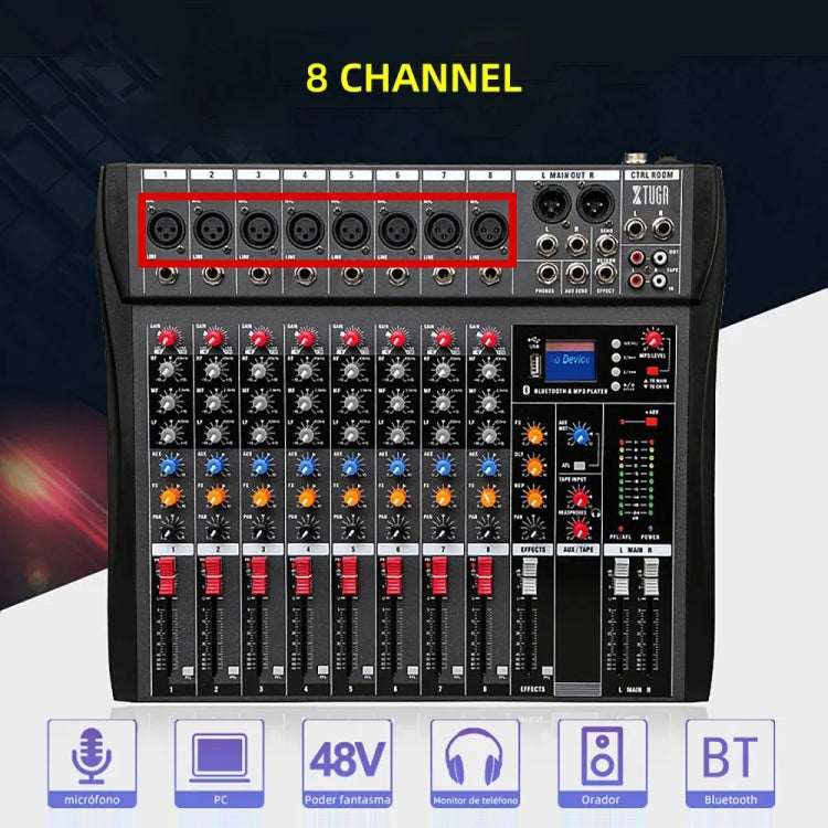 XTUGA CT80X 8-Channel DJ Audio Mixer Console with 48V Power Supply