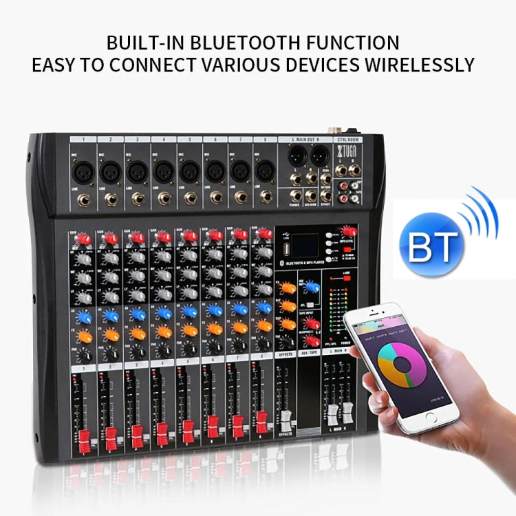 XTUGA CT80X 8-Channel DJ Audio Mixer Console with 48V Power Supply