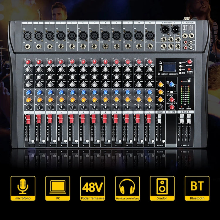 XTUGA CT120X 12-Channel DJ Audio Mixer Console with 48V Power Supply