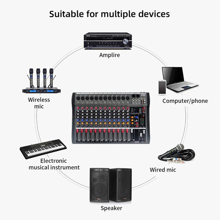 XTUGA CT120X 12-Channel DJ Audio Mixer Console with 48V Power Supply