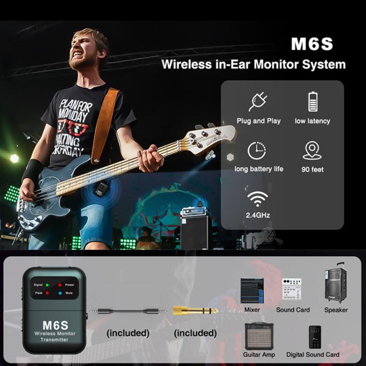 M6S Stereo Wireless In-Ear Monitor System with 2.4G Transmitter and Receiver
