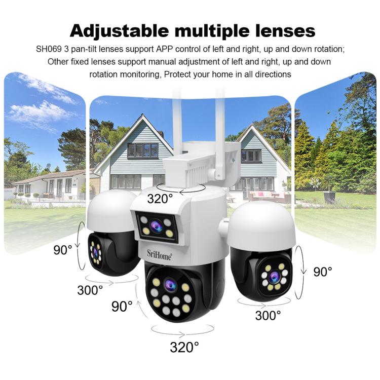 Cámara De Seguridad SriHome SH069 De 8 MP Zoom Digital 3X 4 Lentes HD
