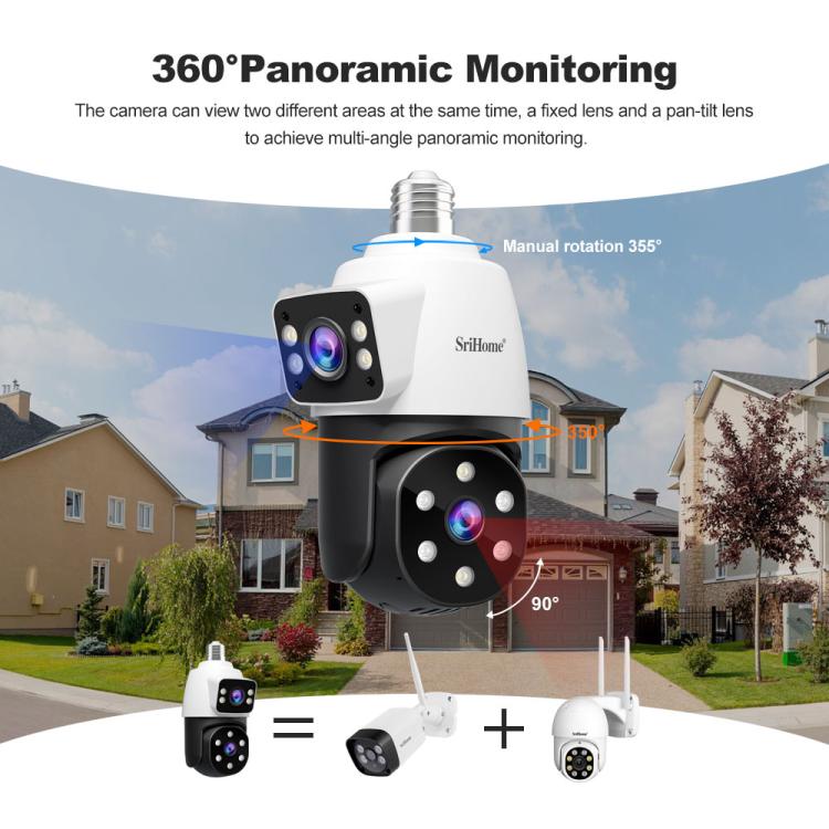 SriHome SH068 E27 4MP HD IP66 Waterproof Outdoor Dual Lens Bulb Camera