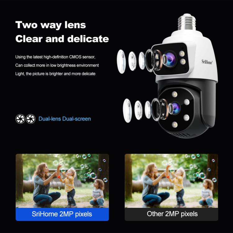 SriHome SH068 E27 4MP HD IP66 Waterproof Outdoor Dual Lens Bulb Camera