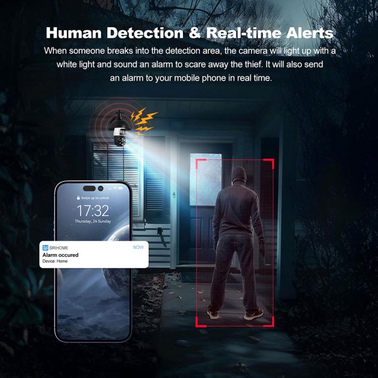 SriHome SH068 E27 4MP HD IP66 Waterproof Outdoor Dual Lens Bulb Camera