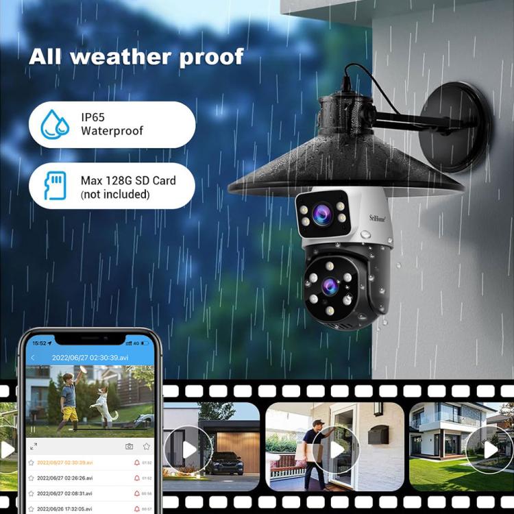 SriHome SH068 E27 4MP HD IP66 Waterproof Outdoor Dual Lens Bulb Camera