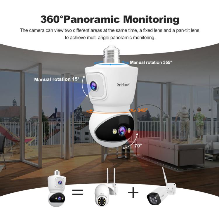 SriHome SH067 E27 4MP HD Indoor Dual Lens Bulb Camera