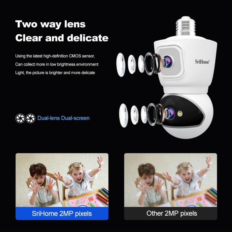 SriHome SH067 E27 4MP HD Indoor Dual Lens Bulb Camera