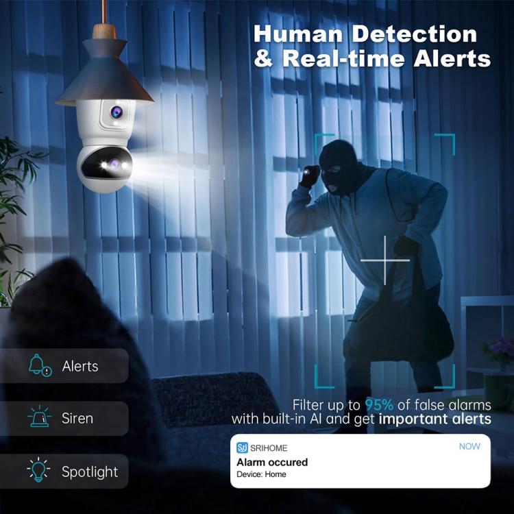 SriHome SH067 E27 4MP HD Indoor Dual Lens Bulb Camera