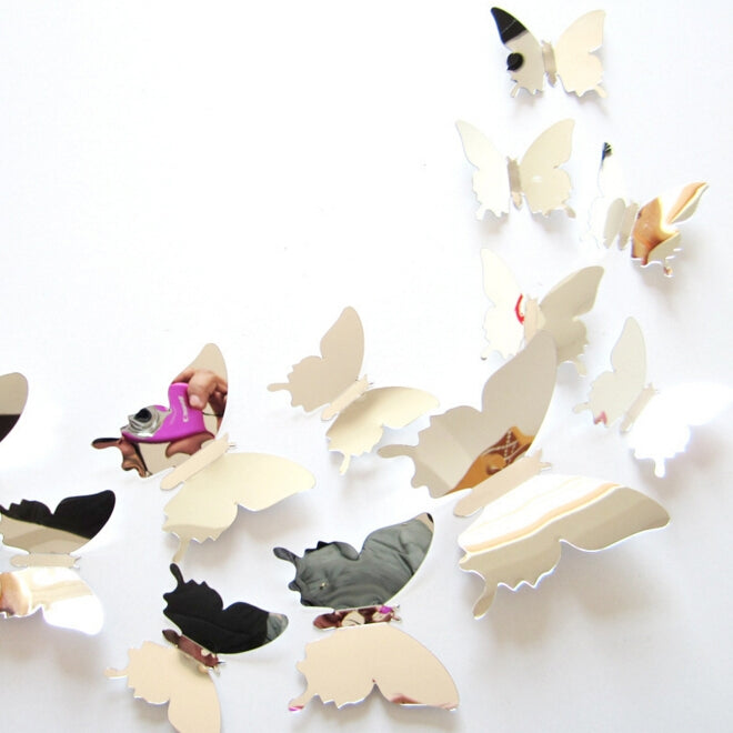 36 PCS Decoración del hogar Originalidad PC Superficie de espejo 3D Pasta de pared de mariposa, Butterfly Wall Paste 2