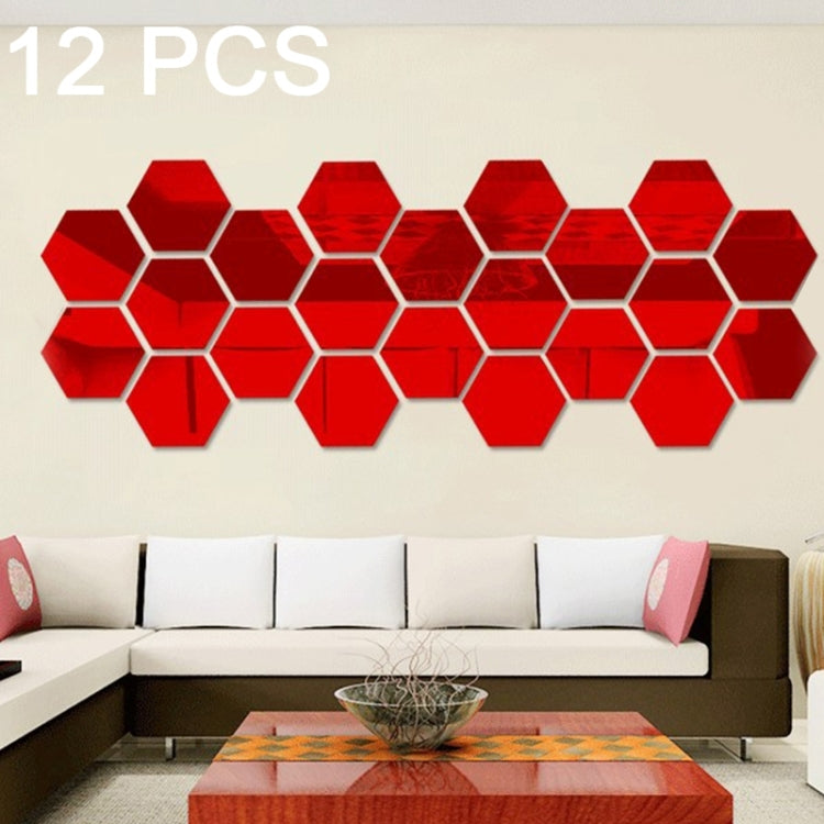 Juego de Pegatinas de Pared Con Espejo Hexagonal 3D de 12 Piezas