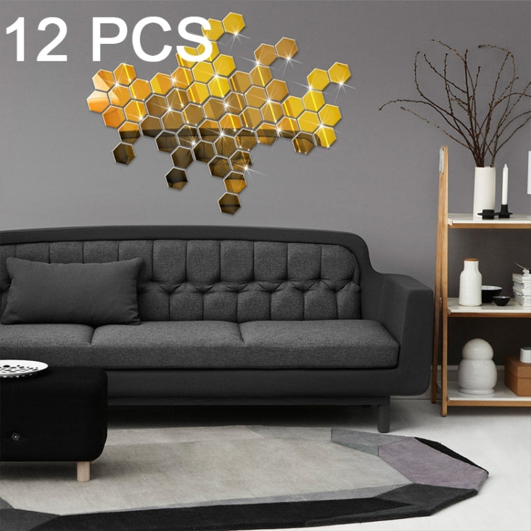 Juego de Pegatinas de Pared Con Espejo Hexagonal 3D 12 Piezas