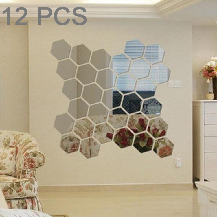 Juego de Pegatinas de Pared Con Espejo Hexagonal 3D 12 Piezas