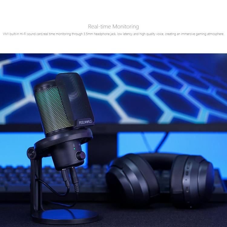 FEELWORLD VM1 USB Condenser Microphone with Noise Cancellation and RGB Light VM1-XS