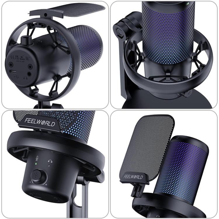FEELWORLD VM1 USB Condenser Microphone with Noise Cancellation and RGB Light VM1-XS