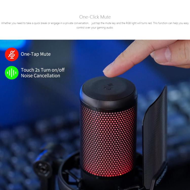 FEELWORLD VM1 USB Condenser Microphone with Noise Cancellation and RGB Light VM1-XS