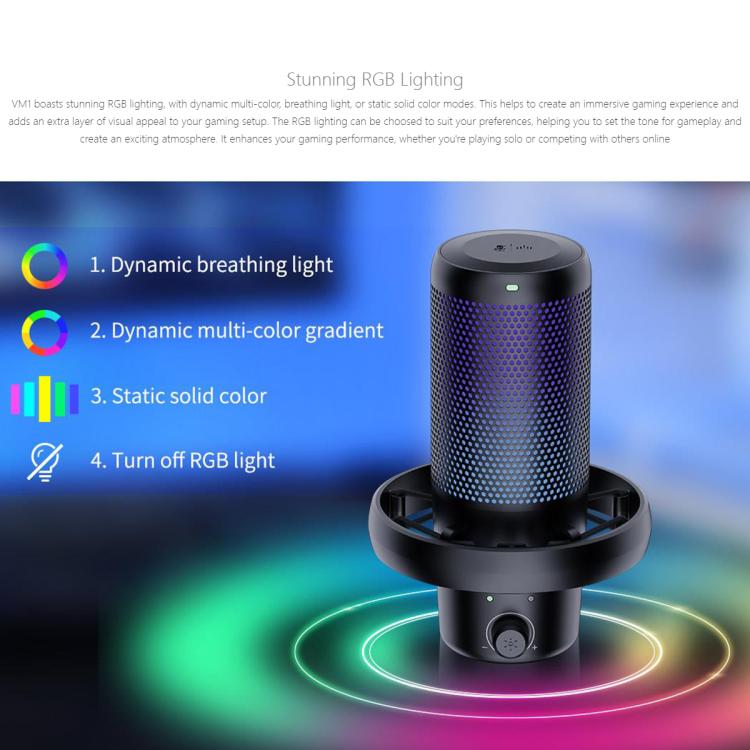 FEELWORLD VM1 USB Condenser Microphone with Noise Cancellation and RGB Light VM1-XS