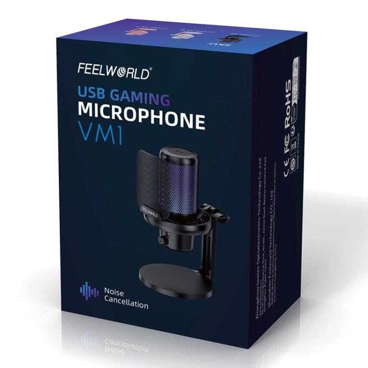 FEELWORLD VM1 USB Condenser Microphone with Noise Cancellation and RGB Light VM1-XS