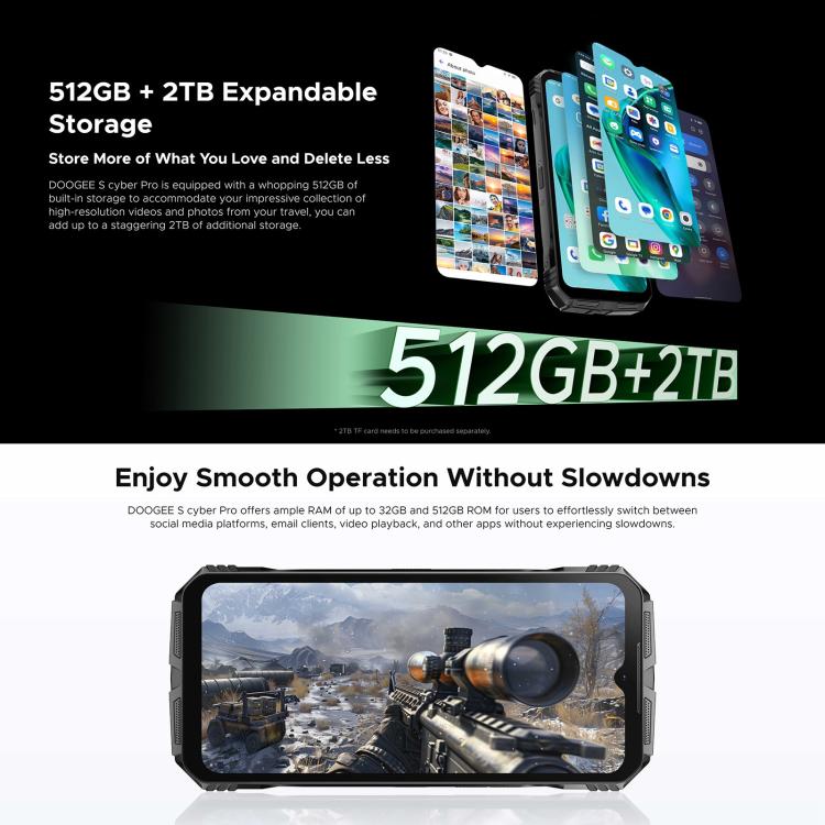 DOOGEE S Cyber Pro, huella dactilar lateral, visión nocturna, 12 GB + 512 GB, 6,6 pulgadas Android 14 Helio G100 Octa Core, red: 4G, OTG, NFC