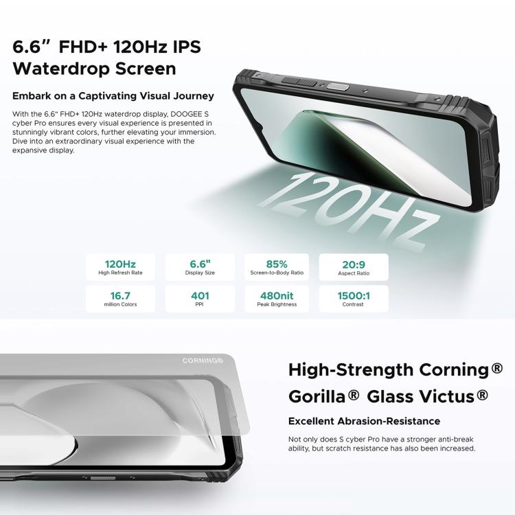 DOOGEE S Cyber Pro, huella dactilar lateral, visión nocturna, 12 GB + 512 GB, 6,6 pulgadas Android 14 Helio G100 Octa Core, red: 4G, OTG, NFC