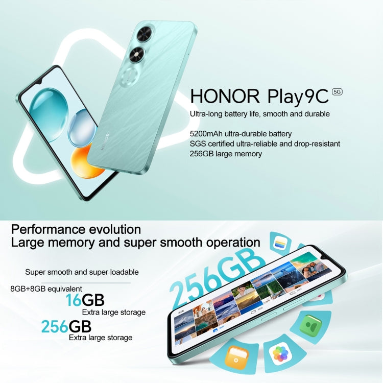 Honor Play9C 5G, 8 GB + 256 GB, huella dactilar lateral, 6,56 pulgadas MagicOS 8.0 Dimensity 6100+ Octa Core, red: 5G, OTG, no compatible con Google Play, 8GB+256GB - Alex Bazar Mx