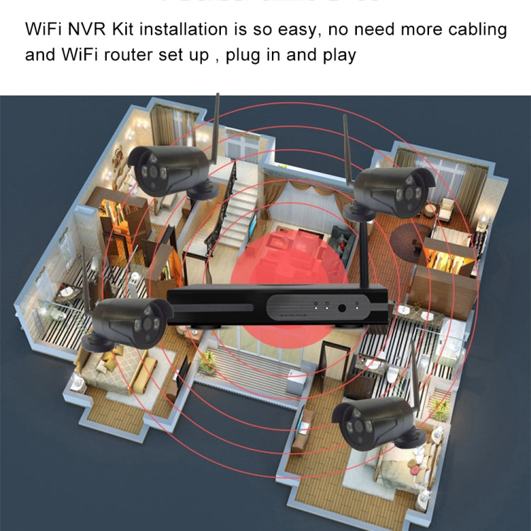 WiFi IP Bullet Camera Kit 4CH HD 720P 2.4GHz + NVR Kit