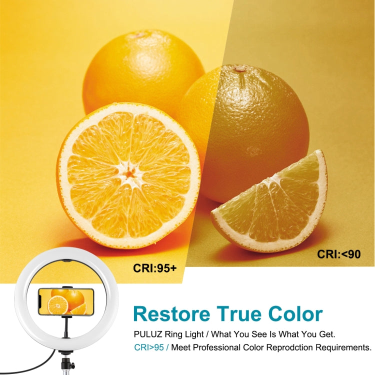 Luz PULUZ de 10,2 pulgadas y 26 cm + soporte para trípode de 1,1 m + soportes duales para teléfono USB 3 modos Regulable Temperatura de color dual Anillo de luz LED curvada difusa Vlogging Selfie Fotografía Luces de video con abrazadera para teléfono y...